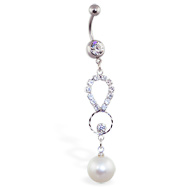 Jeweled Navel Ring with Pearl Dangle