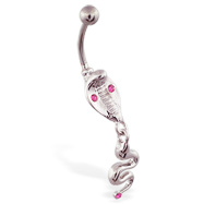 Cobra belly ring with dangling tail