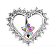 Jeweled flower and heart reversed belly ring