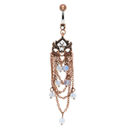 Vintage belly ring with chandelier dangle and opal beads