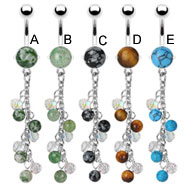 Stone belly ring with dangling chains and stone