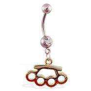 Navel ring with dangling brass knuckles