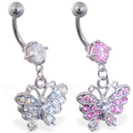 Navel ring with Gem Paved Butterfly Dangle