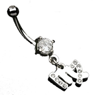 Navel ring with dangling jeweled virgo sign