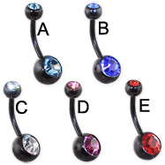 Double jeweled black titanium belly ring