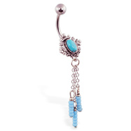 Turquoisenavel ring with chain dangles
