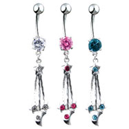 Navel ring with dangling chains stars and moons