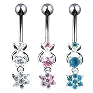 Jeweled navel ring with dangling jeweled flower