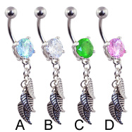 Jeweled navel ring with dangling leaves
