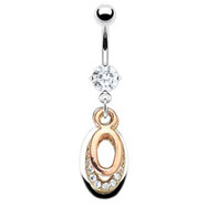 Belly ring with dangling jeweled and Gold Tone ovals