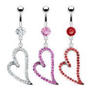 Belly ring with large danging jeweled heart