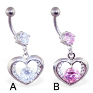 Belly ring with dangling heart and gem