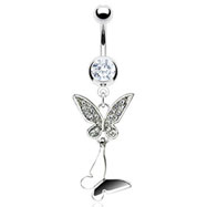 Belly ring with dangling butterflies