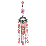 Pink vintage belly ring with dangling chains and pearls