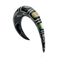 Organic buffalo horn hook taper with abalone inlays