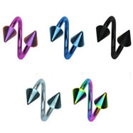Titanium anodized twister barbell with cones, 16 ga