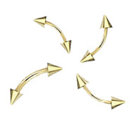 Gold Tone eyebrow ring with cones, 14 ga