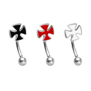 Curved barbell with iron cross top, 16 ga