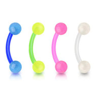 Flexible bioplast curved barbell with glow-in-the-dark balls, 16 ga