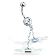 Double jeweled belly ring with dangling glowsticks