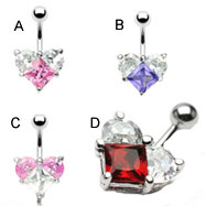 Two-toned jeweled heart belly ring