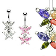 Double jeweled butterfly belly ring