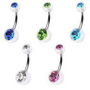 Double jeweled clear colored belly ring
