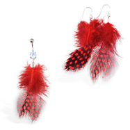 Red Polka dot Feather Belly Ring and Earring Set