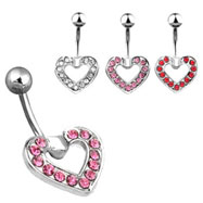 Jeweled heart navel ring