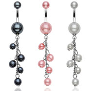 Pearl belly ring with dangling pearl beads