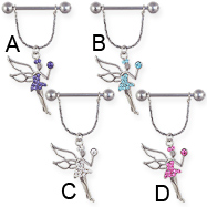Nipple ring with dangling jeweled fairy