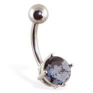 Navel Ring with Snow Obsidian Stone