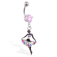 Navel ring with dangling multi-color ballerina
