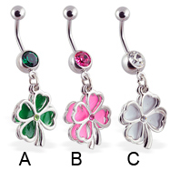 Navel ring with dangling clovers