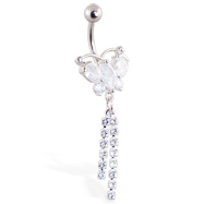 Jeweled butterfly navel ring with jeweled dangles