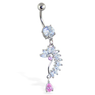 Belly Ring With Dangling Teardrops