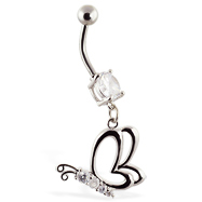 Navel ring with dangling side angle butterfly