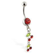 Belly ring with double dangling cherries