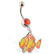 Navel ring with dangling neon fishy