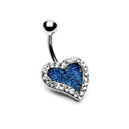 Blue denim jeweled heart navel ring