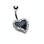 Black carbon fiber jeweled heart navel ring