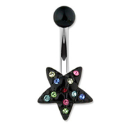 Black star navel ring with multi-colored gems