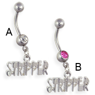 Navel ring with dangling steel "STRIPPER"