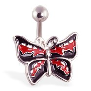Red and black butterfly belly ring