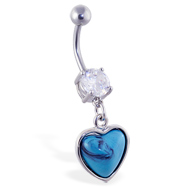 Belly ring with dangling lt blue heart