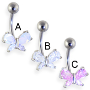 Jeweled belly ring with small butterfly