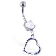 Navel ring with dangling plain heart with gem