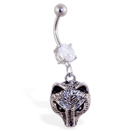 Belly ring with dangling wolf face