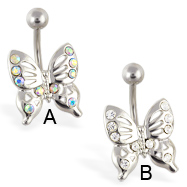 Jeweled butterfly belly ring