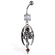 Navel ring with dangling dragon and cross